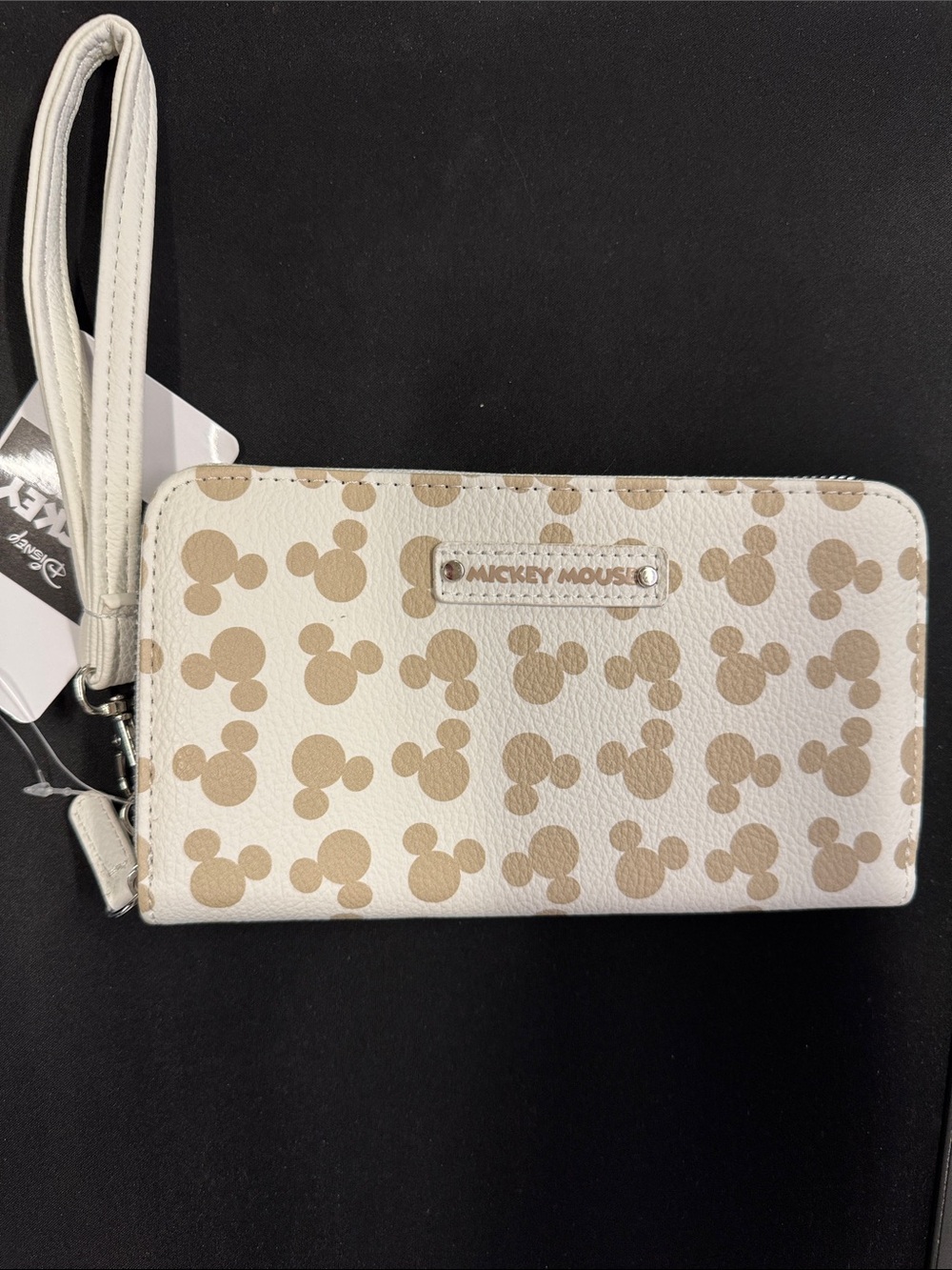 Disney White and Beige Mickey Pattern Wristlet Wallet
